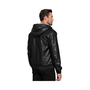Nouvelle veste à capuche en cuir noir pour hommes veste de moto zippée doublée Sherpa style décontracté avec caractéristiques de la saison d'hiver - Product Image 5
