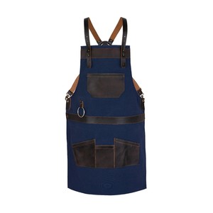 Canvas Apron with Leather Pockets and Cross Back Straps for Restaurant <b>Bar</b> Staff Uniform - Product Image 1