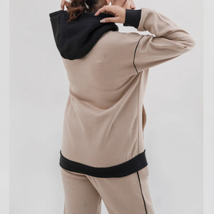 Conjunto Deportivo de Dos Piezas para Mujer, Sudadera con Capucha y Pantalones de Felpa, Color Sólido con Franja Lateral, Corte Holgado Informal - Product Image 6