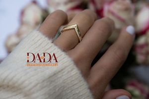 Anillo Abierto con Diamante Cultivado en Laboratorio, Diseño Geométrico en Forma de V, Anillo Moderno de Estilo Arquitectónico para Mujer, Joyería de Moda para Uso Diario - Product Image 5