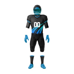 Ensemble d'uniformes de football américain de qualité supérieure, durable, respirant, doux, en tissu 100 % polyester, col en V, manches courtes, personnalisable pour l'équipe - Product Image 5