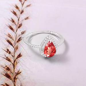 Bague en saphir Padparadscha en forme de poire, argent sterling 925, pierre précieuse orange pêche de Ceylan, faite à la main, cadeau de fiançailles - Product Image 5