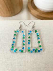 Modern <b>Clear</b> <b>Resin</b> Earrings With Blue Green Dots Handmade Geometric Design Statement Jewelry - Product Image 5
