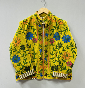 Handmade Velvet Suzani Jacket | Bohemian Women's Autumn/Winter <b>Coat</b> | Hand-Embroidered Eco-Friendly Cotton Indian Textile Floral - Product Image 2