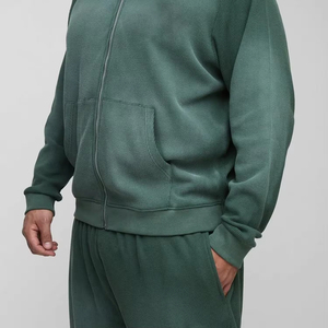 Survêtement d'hiver décontracté pour homme, grande taille, à manches longues et à capuche, couleur unie, effet délavé, respirant, 100% coton, léger, écologique, haute qualité - Product Image 6