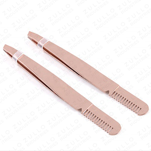 2PCS Rose Gold Stainless Steel Eyebrow Tweezers Set with Comb Slant Tip Professional Makeup Beauty Grooming Tools - Product Image 4