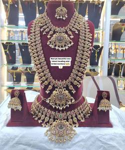 Traditional South Indian Temple Long Bridal Necklace <b>Set</b> Alloy Gold Plated Zircon Earrings Vintage Engagement Anniversary - Product Image 1