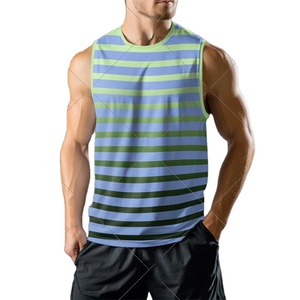 เสื้อกล้ามแขนกุดลำลองพิมพ์ลายทางของผู้ชายแห้งเร็วเสื้อออกกำลังกายแฟชั่นฤดูร้อนระบายอากาศได้ดี - Product Image 5