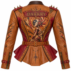 Chaqueta de Cuero Punk Personalizada OEM/ODM para Mujer, Chaqueta de Motociclista con Estampado y Tachuelas, Ropa Exterior Vintage para Motocicleta, Tallas Grandes - Product Image 2