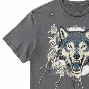 เสื้อยืดผู้ชายผ้าฝ้าย 100% สวมใส่สบายทุกวัน ลายปักแบบดิสเทรส ทรงโอเวอร์ไซส์ ระบายอากาศได้ดี แห้งเร็ว สไตล์สตรีทแวร์ - Product Image 3