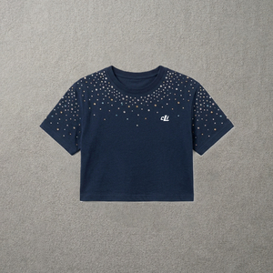 Haut court orné de strass pour femme, personnalisable avec logo, coupe décontractée, coton de haute qualité, respirant, style streetwear, coupe oversize - Product Image 3