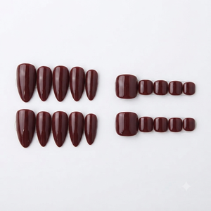 Ongles acryliques brillants de couleur unie d'amande d'orteil pré-conçus avec le style caché de conception de merlot - Product Image 1