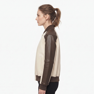Chaquetas de cuero tipo bomber para mujer al por mayor, chaqueta de cuero tipo bomber para mujer con bolsillos laterales, chaqueta de cuero tipo bomber con cremallera para damas - Product Image 3