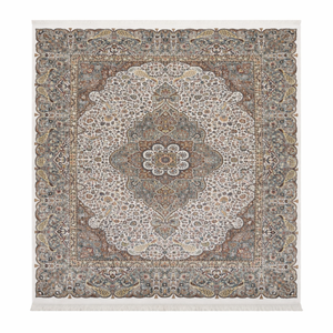 Tapis de style persan en soie ivoire, motif puzzle, vintage, antidérapant, antibactérien, à poils moyens, pour salon, chambre à coucher, décoratif - Product Image 1