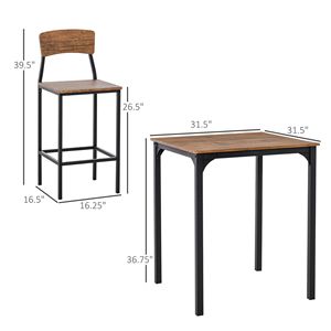 Set da Pranzo Industriale Nero a 3 Pezzi con Sedie e Tavolo Altezza Bancone - Product Image 3