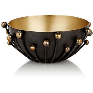 Tazón Decorativo Redondo de Metal con Interior Dorado y Detalles de Cuentas, Estilo Glamuroso, Platos y Vajilla Hechos a Mano - Product Image 1