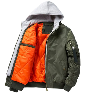 Blouson aviateur homme fin de haute qualité, style décontracté, col montant, avec capuche, vente en gros, logo personnalisé, style hiver pour motos - Product Image 2