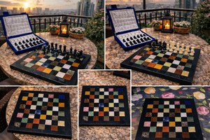 Ensemble d'échecs de luxe Royal Heritage en pierre, chef-d'œuvre sculpté à la main, collection d'échecs, plateau d'échecs premium avec incrustations multicolores - Product Image 5