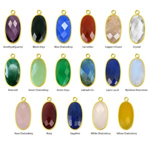 Pendentif ovale à facettes en cuivre plaqué or, breloque en pierre précieuse faite à la main, pendentif pierre de naissance pour la création de colliers - Product Image 2