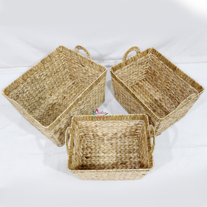 Panier de rangement fait main en jacinthe d'eau de haute qualité avec poignée, panier tissé pour cuisine et blanchisserie - Product Image 4