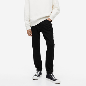 Pantalones Vaqueros de Mezclilla Negros para Hombre, Corte Recto, Cintura Media, Algodón, Estilo Casual, Lavado Regular, Estilo Invernal, Color Sólido, Ecológicos - Product Image 1