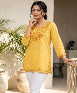 Blusa de Algodón para Mujer, Bordado Étnico, Manga 3/4, Blanca, Secado Rápido, Corte Regular, para Bodas y Fiestas, Estilo India/Pakistán, BLUESTAR - Product Image 3