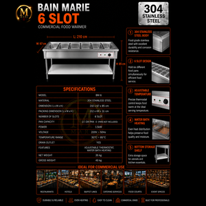 Calentador de Alimentos Comercial de 6 Compartimentos con Baño María y Vapor, de Alta Eficiencia Energética, para Buffet a Gran Escala, Malasia - Product Image 6