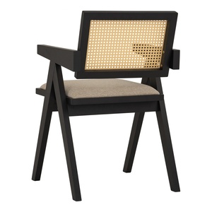 Chaise de salle à manger moderne du milieu du siècle avec dossier en rotin durable et assise rembourrée pour résidence et appartement - Product Image 4