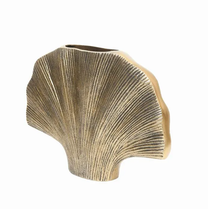Gold Metal <b>Decorative</b> <b>Vase</b> | Textured Shell Design Flower <b>Vase</b> for Home & Table Decor - Product Image 2