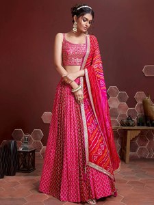 Pink Embroidered Cotton <b>Sequin</b> Lehenga Choli Dupatta Spaghetti Strap Backless <b>Crop</b> <b>Top</b> A-Line Floor-Length Bridesmaid Dress - Product Image 1