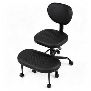 Sedia da Ufficio Ergonomica in Ecopelle, Girevole a 360°, con Poggiapiedi Regolabile in Altezza, Design a Gambe Incrociate per Meditazione, in Legno e Nylon - Product Image 1