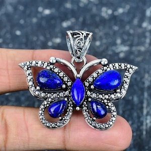 Pendentif en pierre précieuse lapis-lazuli |   Bijoux vintage |   Bijoux plaqués argent, magnifique pendentif, cadeau pour elle |   Cadeau - Product Image 1