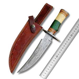 Cuchillo de caza LEGACY BLADES con logotipo personalizado, hoja fija de acero de Damasco de grado industrial, punta caída, mango de madera, para camping y actividades al aire libre. - Product Image 5