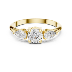 Anillo de compromiso de oro laminado con tres diamantes de laboratorio, corte pera minimalista, joyería para mujer - Product Image 2