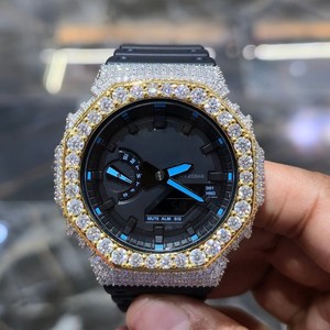 Reloj de Pulsera de Cuarzo de Acero Inoxidable con Incrustaciones de Diamantes, Bisel con Diamantes, Correa de Goma, Analógico, Batería de Larga Duración, Diseño Personalizado de Lujo - Product Image 1