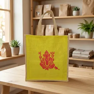 Sac de prière en jute moderne avec sangle personnalisée, capacité de 1,9 L, 8x8x8, sac cadeau religieux en jute naturel pour la Pooja et les occasions festives - Product Image 3