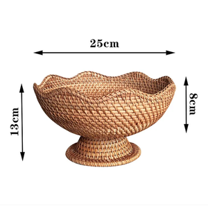 Cesta de mimbre natural tejida a mano con borde ondulado, para frutas, aperitivos, para mesa de centro, cocina, decoración del hogar, de Vietnam. - Product Image 2