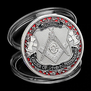 Pièce de défi personnalisée de l'Ordre Fraternel des Francs-Maçons, plaquée or, découpée, rouge et noire, avec compas circulaire, souvenir de loge maçonnique, cadeau - Product Image 2