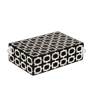 Caja de almacenamiento rectangular con incrustaciones de hueso y resina de estilo marroquí, con patrón geométrico en blanco y negro, para organizar joyas al mejor precio. - Product Image 2