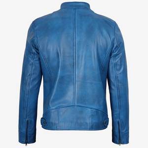 Chaqueta con cremallera azul y logotipo personalizado de nueva llegada para hombre, chaquetas de cuero vintage para hombre, chaquetas de invierno de alta calidad, ropa de calle. - Product Image 2
