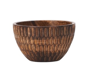 Cuenco de Madera Tallado, Estilo Tribal Rústico, para Servir Comida y Aperitivos, 5x3 Pulgadas, Porta Verduras, Ensaladas y Pasta de Lujo - Product Image 1