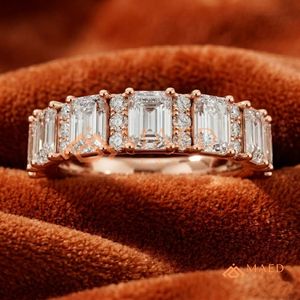 Womens Rose Gold Diamond Ring Emerald Cut Moissanite Bridal Band Luxury Fine Wedding Jewelry <b>Gift</b> for Her USA - Product Image 5