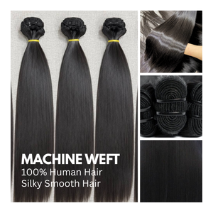 Extensiones de Cabello Humano con Trama a Máquina, 100% Virgen, Liso, Sedoso, Doble Trama, Estilo Negro - Product Image 1