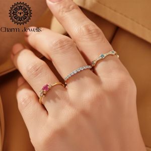 Charm_Jewells 18K Solid <b>Silver</b> Eternity <b>Band</b> <b>Ring</b> Blue Moissanite Prong Setting IGI Certified Women's Classic Engagement <b>Ring</b> - Product Image 5