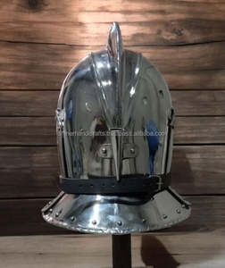 Casco medieval burgonet totalmente protector Casco de combate de acero Buhurt Recreación medieval Casco con acabado plateado Traje de armadura - Product Image 4