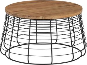 Modern Round Wood Coffee <b>Table</b> With Steel Frame Industrial Design Living Room Furniture - Product Image 2