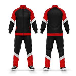 Ensemble de survêtement personnalisé pour homme rouge, noir et blanc – Veste zippée intégrale et pantalon de jogging assorti – Vêtements de sport color block – Fabricant OEM - Product Image 4