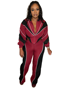 Women's Red Black Color Blocking <b>Tracksuit</b> Full Sleeve Turtleneck Sporty Jogger Set Quick Dry Spandex Polyester Spring Wear - Product Image 6
