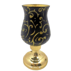 Bougeoir décoratif en verre et fer, laiton couleur or bleu mosaïque de Style classique, support de bougie fait à la main - Product Image 6