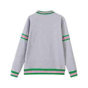 Sudadera Unisex AKA Grey Stripe Chenille Crest con Cuello Redondo, Bordado de Letras Griegas, Ajuste Cómodo, Ropa Casual Premium - Product Image 2